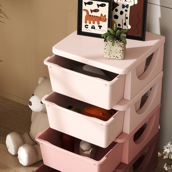 HOMCOM Contenitori per l'archiviazione dei bambini, 4 cassettiere, bordi arrotondati, design rialzato, 37x37x76 cm, Rosa