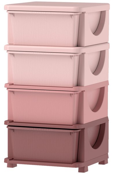 HOMCOM Contenitori per l'archiviazione dei bambini, 4 cassettiere, bordi arrotondati, design rialzato, 37x37x76 cm, Rosa