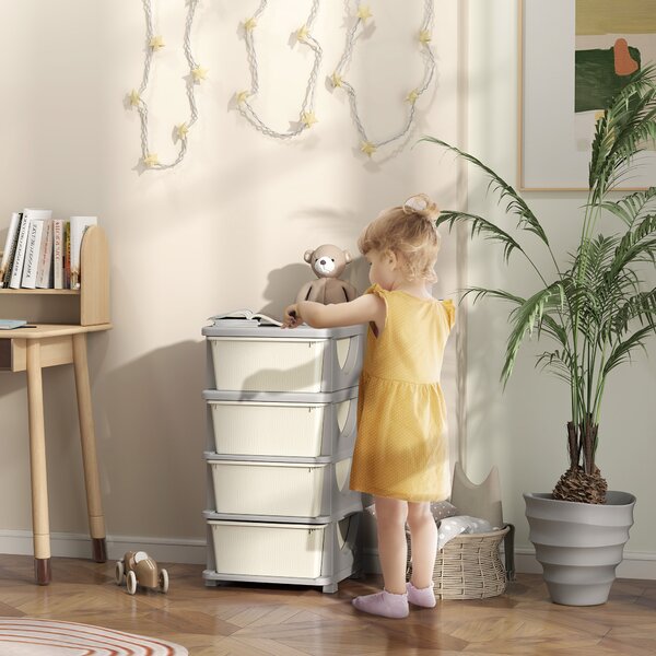 HOMCOM Cassettiera in Plastica Colorata per Cameretta con 4 Cassetti, 37x37x76 cm, Crema | Aosom Italy