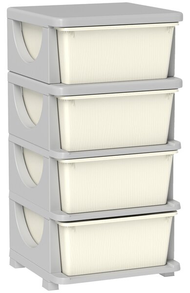 HOMCOM Cassettiera in Plastica Colorata per Cameretta con 4 Cassetti, 37x37x76 cm, Crema | Aosom Italy