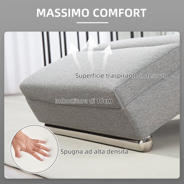 HOMCOM Chaise Longue Reclinabile con Schienale Alto, Imbottitura Spessa e Gambe in Metallo, Grigio Chiaro | Aosom Italy