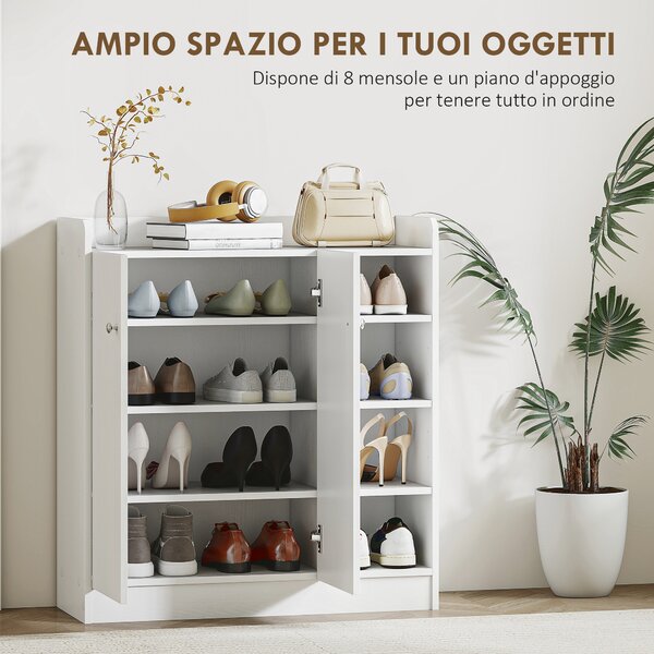 HOMCOM Armadio Scarpiera Bianca Salvaspazio e Moderna in Legno per 12 Paia di Scarpe|Aosom