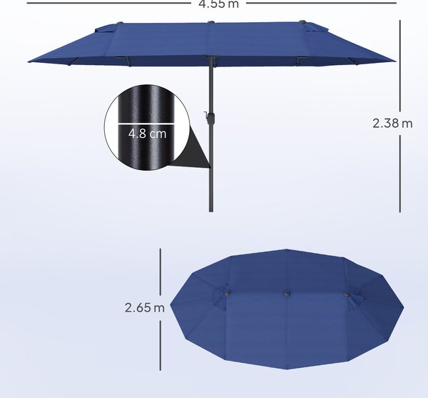 Outsunny Ombrellone da Giardino 460x270x240cm Doppio con Apertura a Manovella, Acciaio e Poliestere Blu | Aosom Italy|Aosom