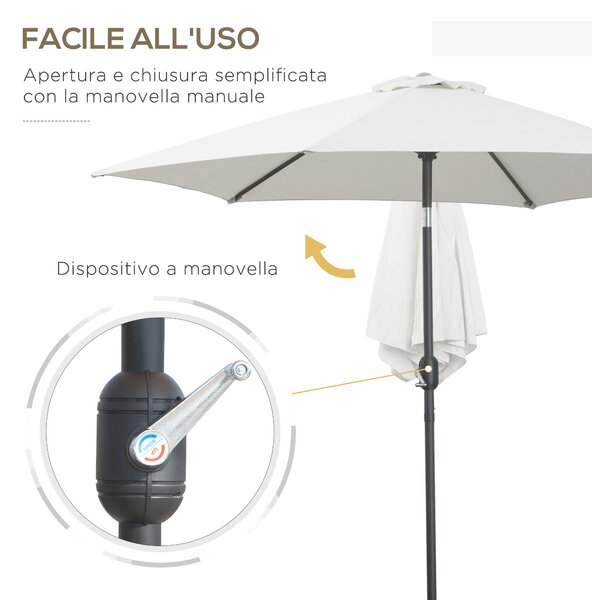 Outsunny Ombrellone da Giardino Inclinabile, Apertura a Manovella, Ø2.7x2.35m Beige|Aosom
