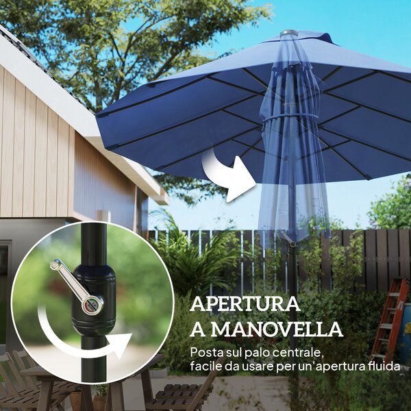 Outsunny Ombrellone da Giardino 460x270x240cm Doppio con Apertura a Manovella, Acciaio e Poliestere Blu | Aosom Italy|Aosom