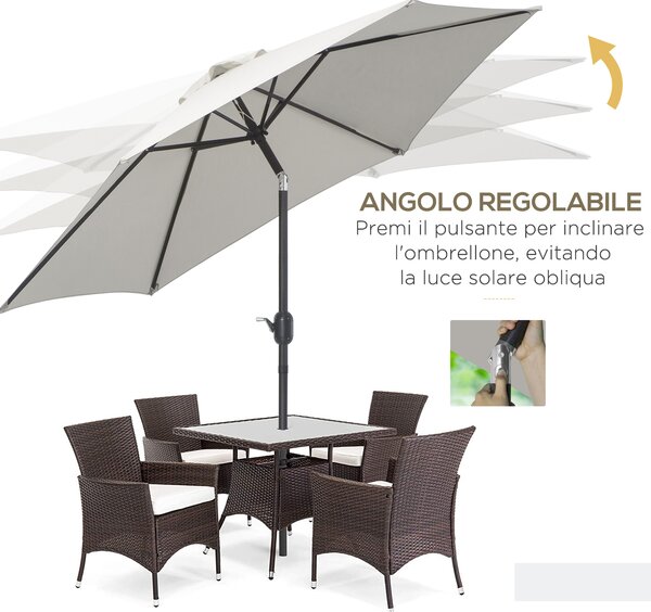 Outsunny Ombrellone da Giardino Inclinabile, Apertura a Manovella, Ø2.7x2.35m Beige|Aosom