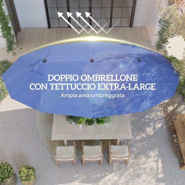 Outsunny Ombrellone da Giardino 460x270x240cm Doppio con Apertura a Manovella, Acciaio e Poliestere Blu | Aosom Italy|Aosom