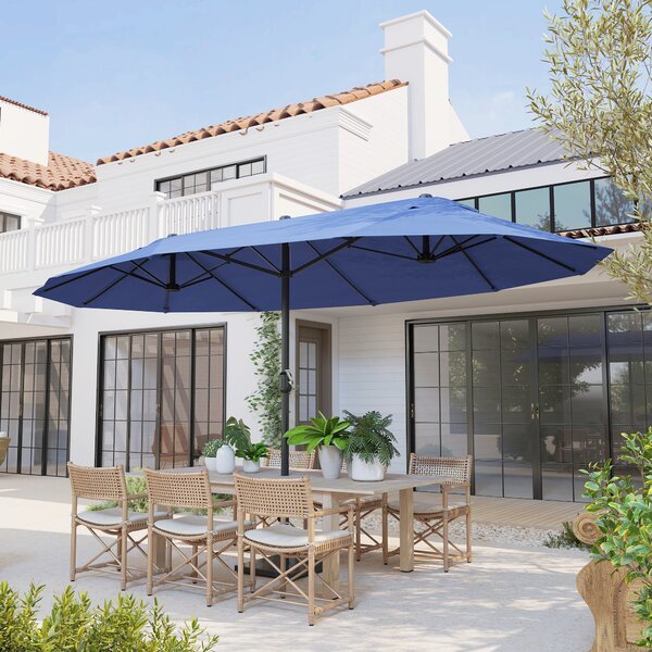 Outsunny Ombrellone da Giardino 460x270x240cm Doppio con Apertura a Manovella, Acciaio e Poliestere Blu | Aosom Italy|Aosom