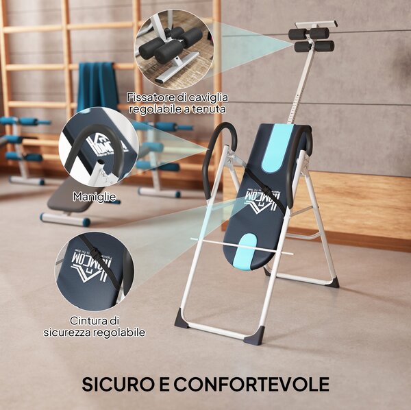 HOMCOM Panca a Inversione Gravitazionale Professionale Imbottita, Tavola di Inversione in Acciaio, 65x112-142x126cm|Aosom