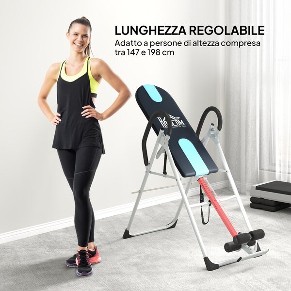 HOMCOM Panca a Inversione Gravitazionale Professionale Imbottita, Tavola di Inversione in Acciaio, 65x112-142x126cm|Aosom