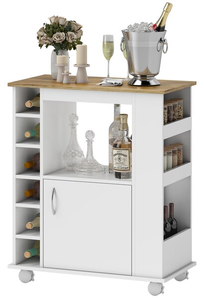 Carrello cucina moderno con diversi spazi e Armadietto, 3 ripiani laterali 4 Ripiani Regolabili, Ruote Girevoli e Freno, Bianco | Aosom Italy