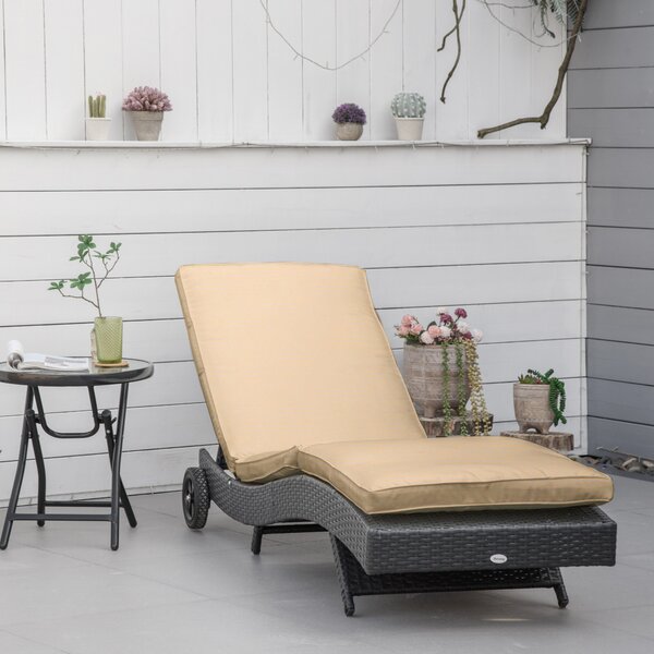 Outsunny Sdraio da Giardino in Rattan PE con Schienale Regolabile e Cuscino, 207x70x70cm, Nero|Aosom