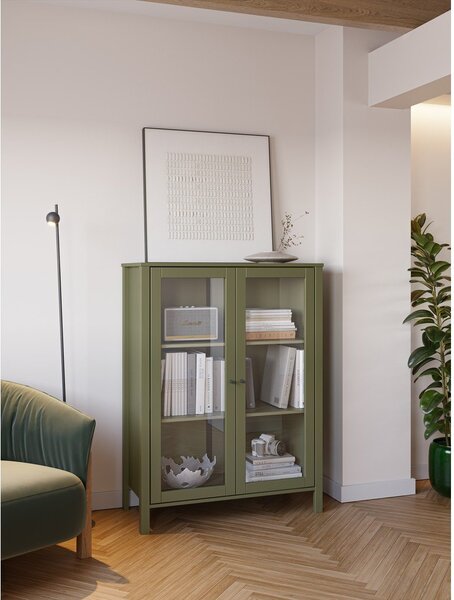 Vetrina verde in pino massiccio 90x120x40 cm Alessandra – Marckeric
