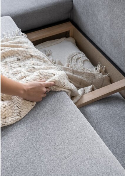 Divano letto a U grigio chiaro, angolo sinistro Scandic Lagom - Miuform