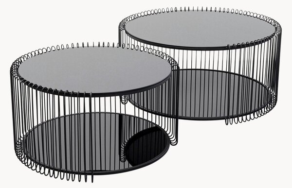 Set di 2 tavolini da salotto con piano in vetro Wire Double