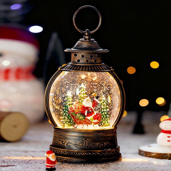 Lanterna natalizia luminosa Palla di neve Babbo Natale musicale USB e Batteria Bianco Caldo Wisdom