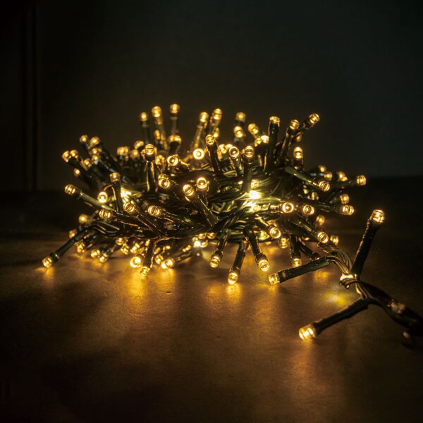 Catena di luci 9 metri da 540 Led Bianco Caldo fisso e intermittente scorrevole con cavo verde Wisdom