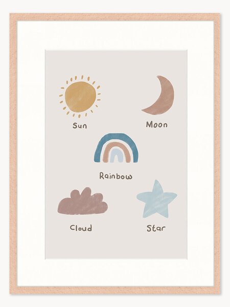Stampa digitale incorniciata per bambini Sun, Moon & Friends, varie misure