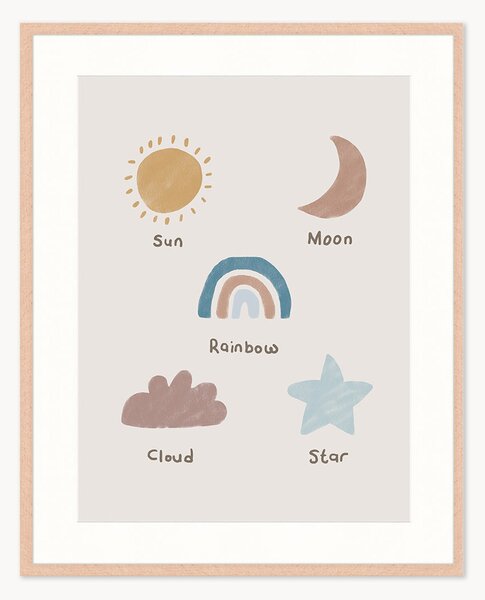 Stampa digitale incorniciata per bambini Sun, Moon & Friends, varie misure