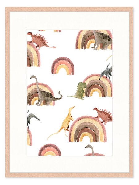 Stampa digitale incorniciata per bambini Dino Over Rainbow, varie misure