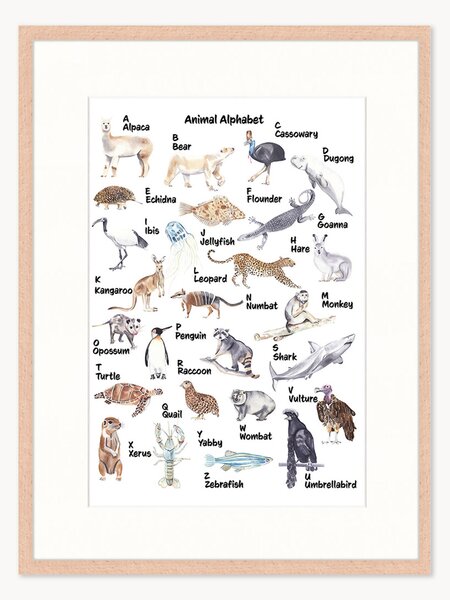 Stampa digitale incorniciata per bambini Animal Alphabet, varie misure