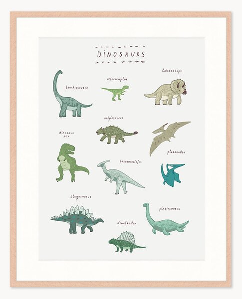 Stampa digitale incorniciata per bambini Dinosaurs, varie misure