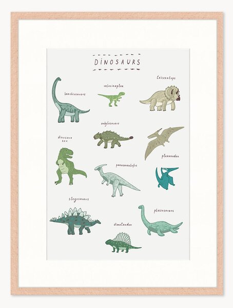 Stampa digitale incorniciata per bambini Dinosaurs, varie misure