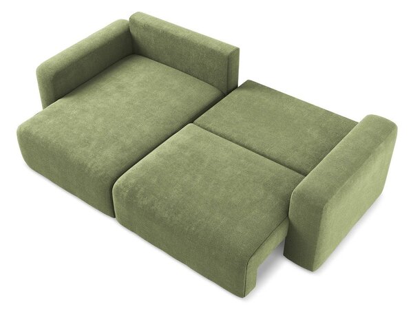 Divano angolare verde allungabile/con contenitore (con penisola a sinistra/con chaise lounge) con rivestimento in ciniglia Kona – Makamii