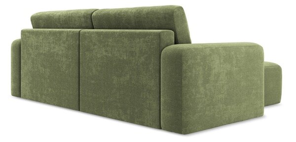 Divano angolare verde allungabile/con contenitore (con penisola a sinistra/con chaise lounge) con rivestimento in ciniglia Kona – Makamii