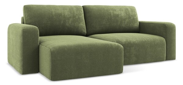 Divano angolare verde allungabile/con contenitore (con penisola a sinistra/con chaise lounge) con rivestimento in ciniglia Kona – Makamii