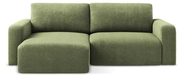 Divano angolare verde allungabile/con contenitore (con penisola a sinistra/con chaise lounge) con rivestimento in ciniglia Kona – Makamii