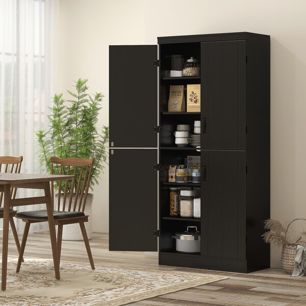HOMCOM Credenza alta da cucina, armadio da cucina con 4 ante e 6 livelli e ripiani regolabili, 76 x 40 x 176,7 cm, nero | Aosom Italy