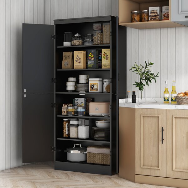 HOMCOM Credenza alta da cucina, armadio da cucina con 4 ante e 6 livelli e ripiani regolabili, 76 x 40 x 176,7 cm, nero | Aosom Italy