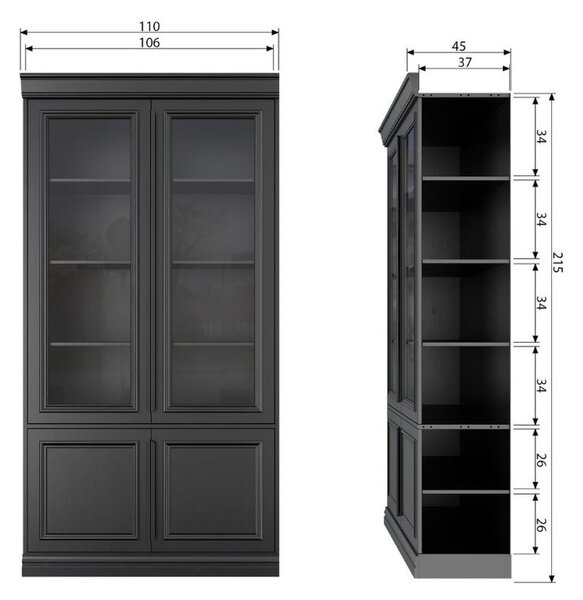 Vetrina nera in pino massiccio 110x215x44 cm Organize – WOOOD
