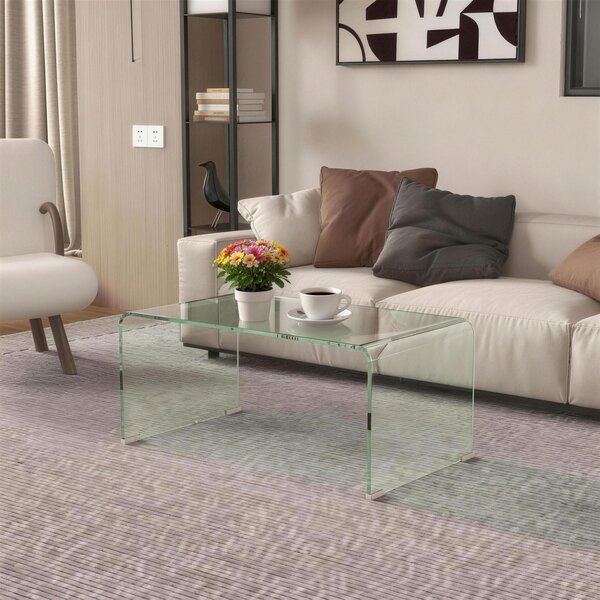 HOMCOM Tavolino in Vetro Temperato Moderno da Salotto con Design Monoblocco, 80x45x35 cm, Trasparente | Aosom Italy