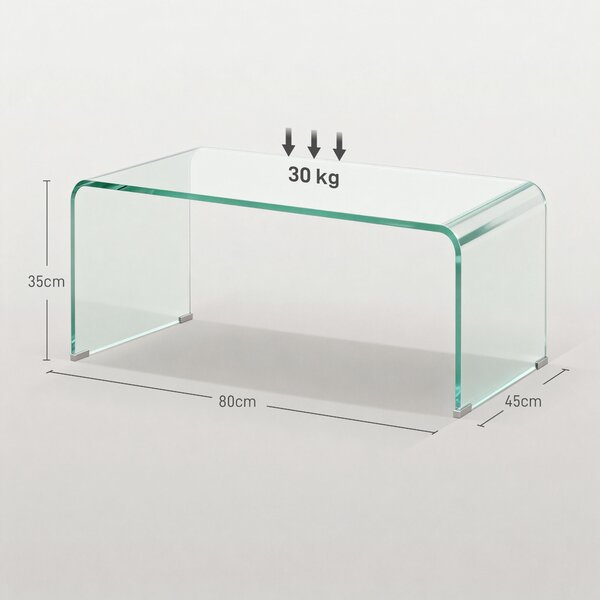 HOMCOM Tavolino in Vetro Temperato Moderno da Salotto con Design Monoblocco, 80x45x35 cm, Trasparente | Aosom Italy