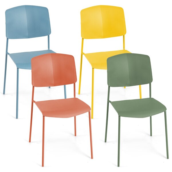 Costway Set di 4 sedie da pranzo con schienale ergonomico e seduta ampia, Sedie laterali senza bracci portata 160kg Colorato
