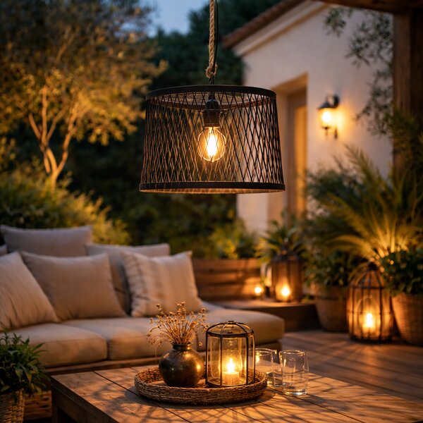 Lampada a sospensione da esterno rustica in rattan nero 40 cm - Calamus