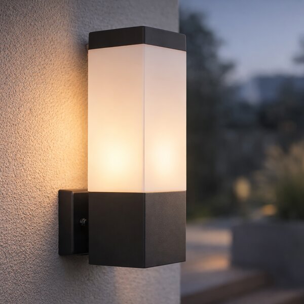 Lampada da parete per esterni moderna grigio scuro con opalina - Malios