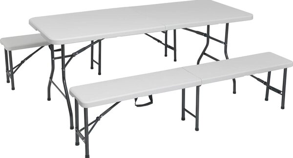 Set da birreria Set da birreria Panca da birreria 3 pezzi Pieghevole in plastica 180 cm