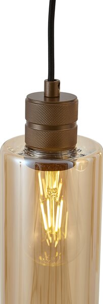 Lampada a sospensione Hotel Chic bronzo scuro con vetro ambrato 5 luci - Stavelot