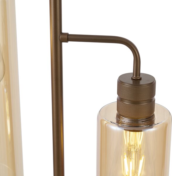 Lampada da terra Hotel Chic bronzo scuro con vetro ambrato 2 luci - Stavelot