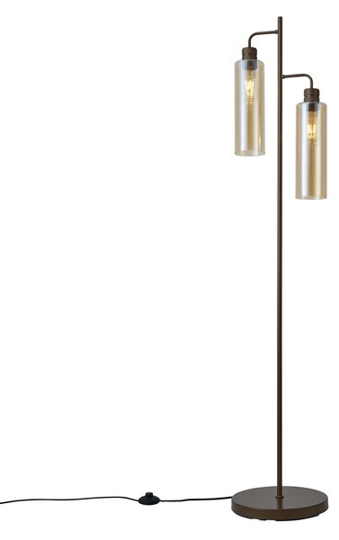 Lampada da terra Hotel Chic bronzo scuro con vetro ambrato 2 luci - Stavelot