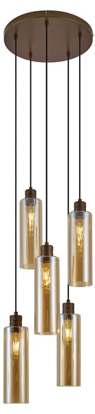 Lampada a sospensione Hotel Chic bronzo scuro con vetro ambrato 5 luci - Stavelot