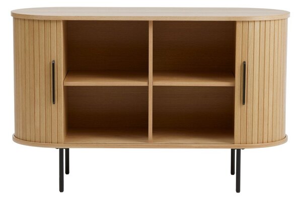 Cassettiera di colore naturale con effetto rovere con ante scorrevoli 120x76x45 cm Nola – Unique Furniture