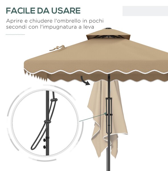 Outsunny Ombrellone a Sbalzo con Doppio Tetto, Apertura a Manovella e Base a Croce, 2.5x2.5m, Cachi