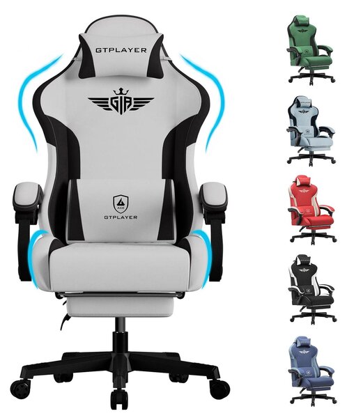 Sedia da gaming, ergonomica, rivestita in tessuto, con supporto lombare, capacità massima di 150 kg, colore grigio