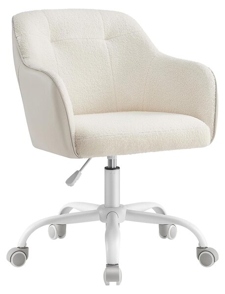 Sedia da ufficio, regolabile in altezza, rivestita in tessuto tipo "teddy", color beige