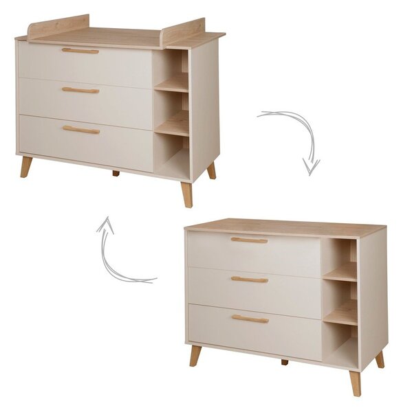 Cassettiera per bambini color crema/di colore naturale con effetto rovere con fasciatoio 117x103x78 cm Jil – Roba