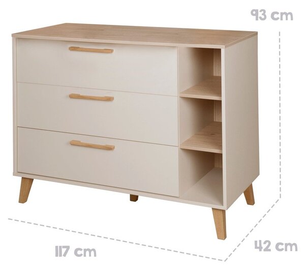 Cassettiera per bambini color crema/di colore naturale con effetto rovere con fasciatoio 117x103x78 cm Jil – Roba